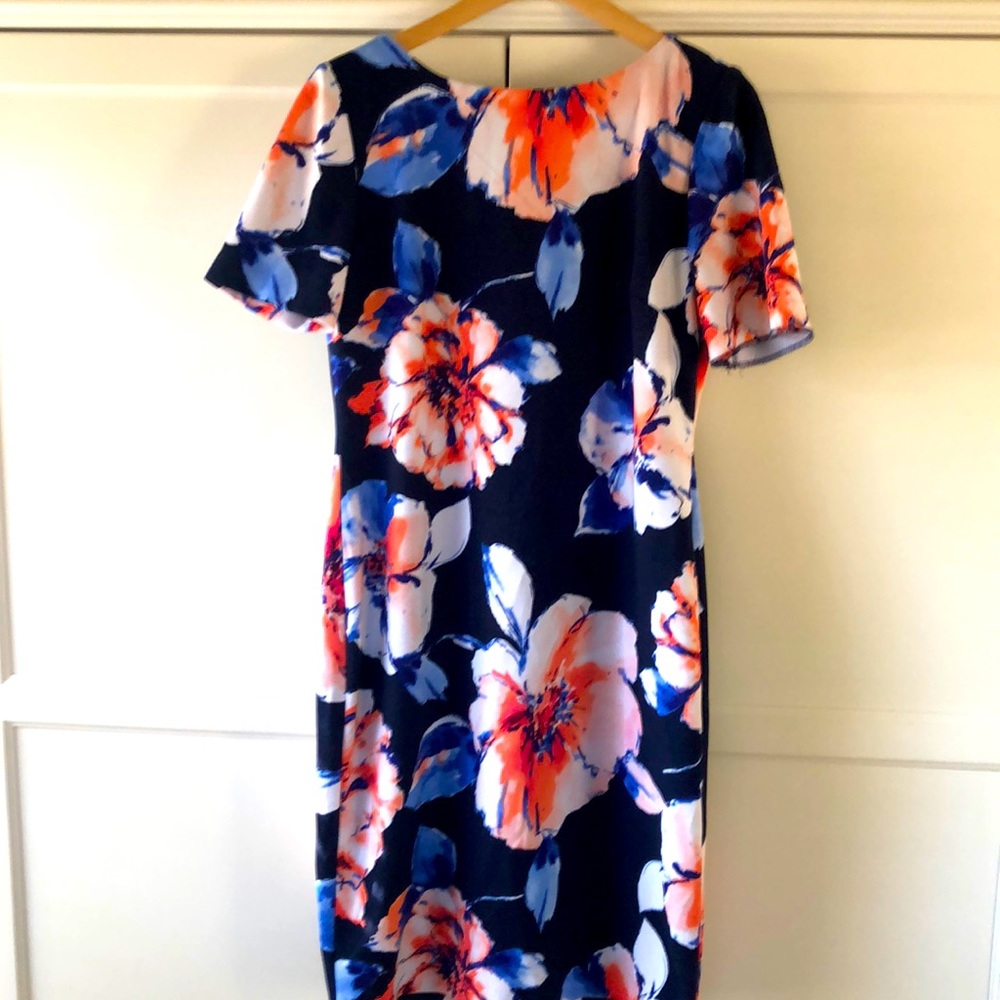Tahari size 10 floral navy blue dress